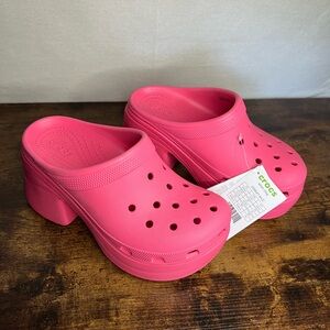 CROCS Pink Platform Heeled Clogs